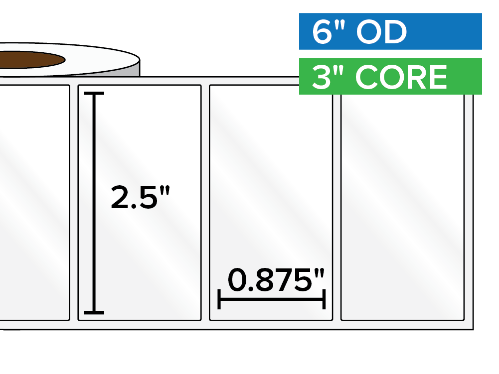 Rectangular Labels, High Gloss BOPP (poly) | 2.5 x 0.875 inches | 3 in. core, 6 in. outside diameter-Afinia Label Store