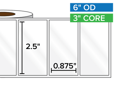 Rectangular Labels, High Gloss BOPP (poly) | 2.5 x 0.875 inches | 3 in. core, 6 in. outside diameter-Afinia Label Store