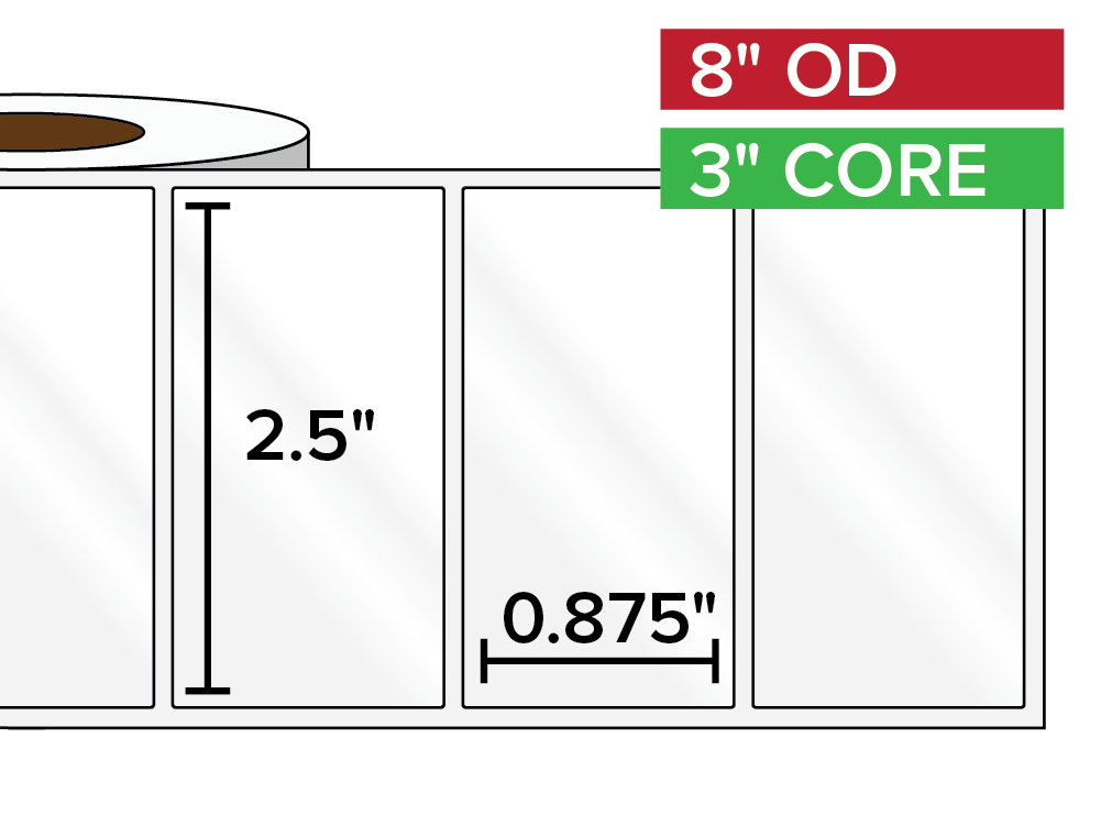 Rectangular Labels, High Gloss BOPP (poly) | 2.5 x 0.875 inches | 3 in. core, 8 in. outside diameter-Afinia Label Store