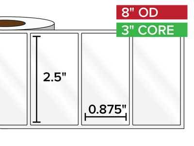 Rectangular Labels, High Gloss BOPP (poly) | 2.5 x 0.875 inches | 3 in. core, 8 in. outside diameter-Afinia Label Store