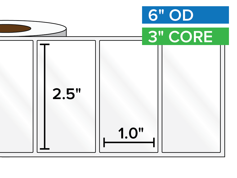 Rectangular Labels, High Gloss BOPP (poly) | 2.5 x 1 inches | 3 in. core, 6 in. outside diameter-Afinia Label Store