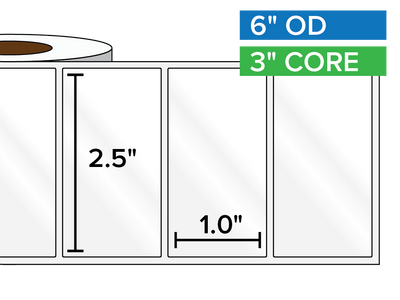 Rectangular Labels, High Gloss BOPP (poly) | 2.5 x 1 inches | 3 in. core, 6 in. outside diameter-Afinia Label Store