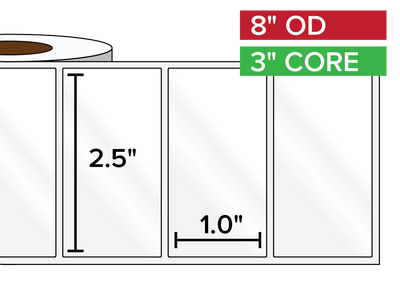 Rectangular Labels, High Gloss BOPP (poly) | 2.5 x 1 inches | 3 in. core, 8 in. outside diameter-Afinia Label Store