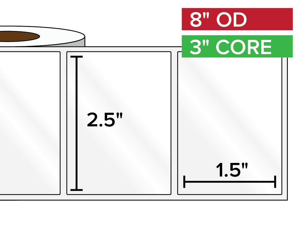 Rectangular Labels, High Gloss BOPP (poly) | 2.5 x 1.5 inches | 3 in. core, 8 in. outside diameter-Afinia Label Store