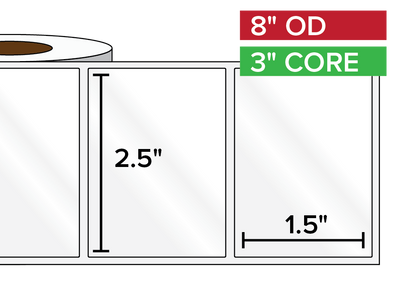 Rectangular Labels, High Gloss BOPP (poly) | 2.5 x 1.5 inches | 3 in. core, 8 in. outside diameter-Afinia Label Store