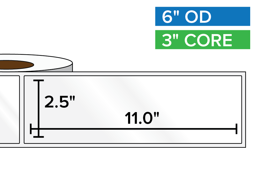 Rectangular Labels, High Gloss BOPP (poly) | 2.5 x 11 inches | 3 in. core, 6 in. outside diameter-Afinia Label Store