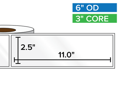 Rectangular Labels, High Gloss BOPP (poly) | 2.5 x 11 inches | 3 in. core, 6 in. outside diameter-Afinia Label Store