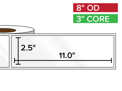 Rectangular Labels, High Gloss BOPP (poly) | 2.5 x 11 inches | 3 in. core, 8 in. outside diameter-Afinia Label Store