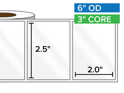 Rectangular Labels, High Gloss BOPP (poly) | 2.5 x 2 inches | 3 in. core, 6 in. outside diameter-Afinia Label Store