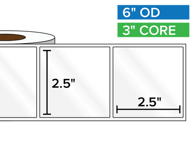 Rectangular Labels, High Gloss BOPP (poly) | 2.5 x 2.5 inches | 3 in. core, 6 in. outside diameter-Afinia Label Store