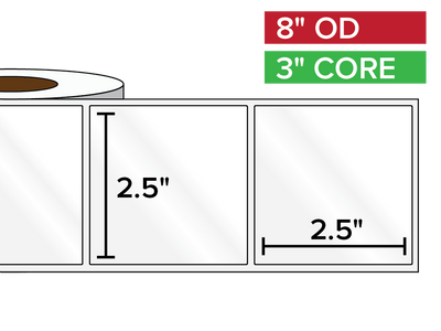 Rectangular Labels, High Gloss BOPP (poly) | 2.5 x 2.5 inches | 3 in. core, 8 in. outside diameter-Afinia Label Store