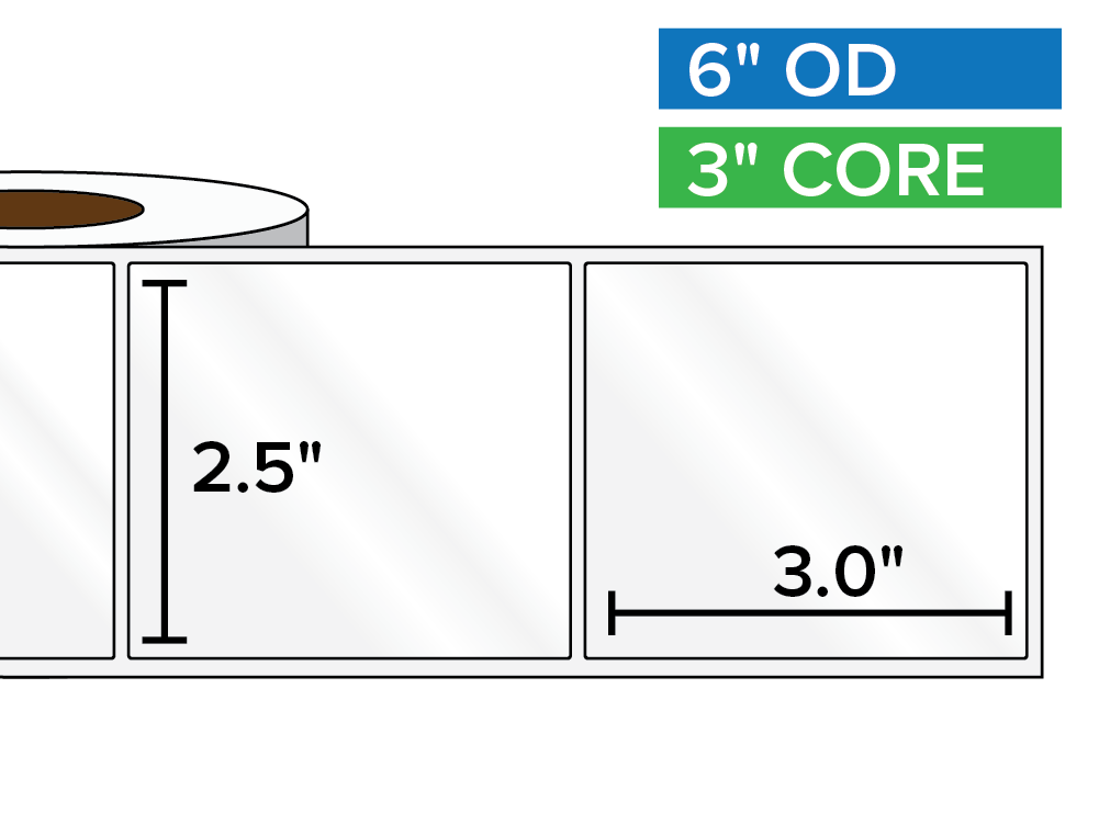 Rectangular Labels, High Gloss BOPP (poly) | 2.5 x 3 inches | 3 in. core, 6 in. outside diameter-Afinia Label Store