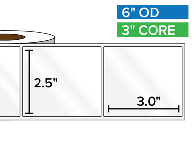 Rectangular Labels, High Gloss BOPP (poly) | 2.5 x 3 inches | 3 in. core, 6 in. outside diameter-Afinia Label Store