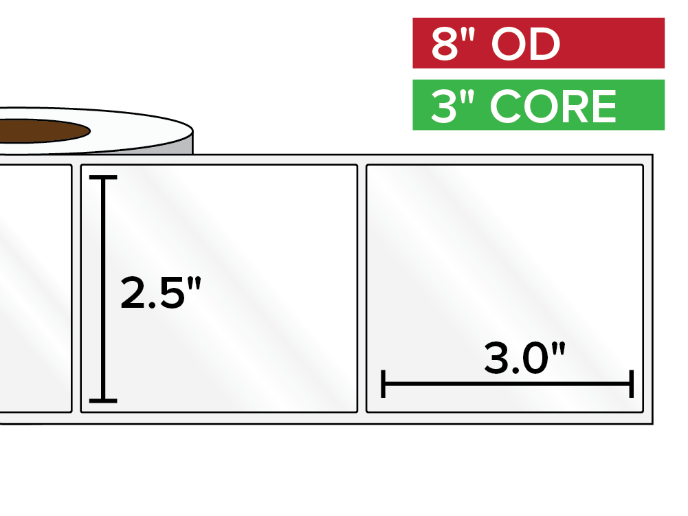 Rectangular Labels, High Gloss BOPP (poly) | 2.5 x 3 inches | 3 in. core, 8 in. outside diameter-Afinia Label Store