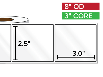 Rectangular Labels, High Gloss BOPP (poly) | 2.5 x 3 inches | 3 in. core, 8 in. outside diameter-Afinia Label Store