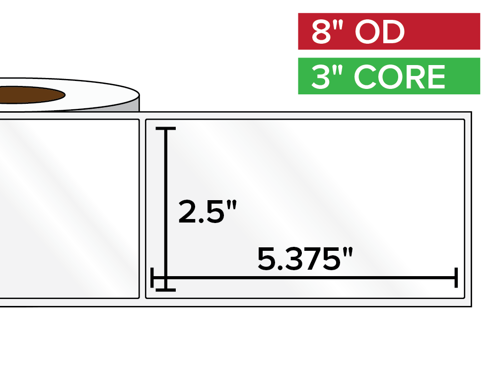 Rectangular Labels, High Gloss BOPP (poly) | 2.5 x 5.375 inches | 3 in. core, 8 in. outside diameter-Afinia Label Store