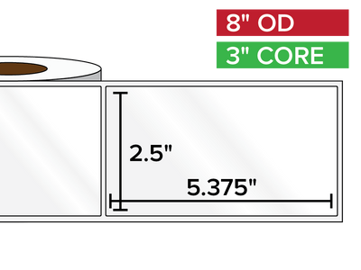 Rectangular Labels, High Gloss BOPP (poly) | 2.5 x 5.375 inches | 3 in. core, 8 in. outside diameter-Afinia Label Store