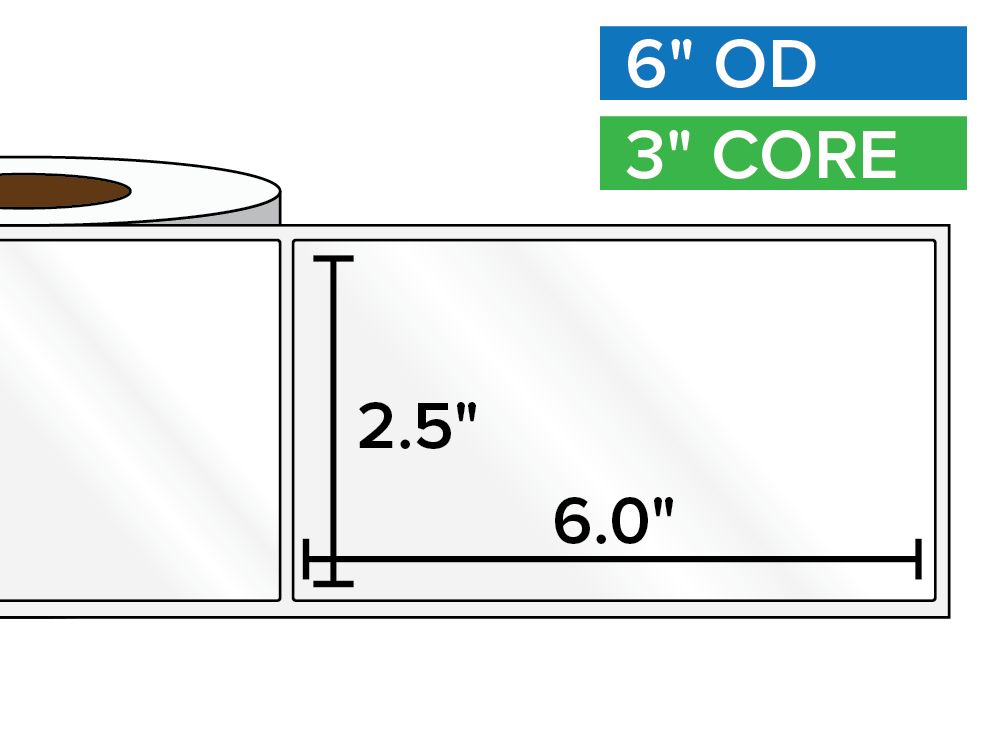 Rectangular Labels, High Gloss BOPP (poly) | 2.5 x 6 inches | 3 in. core, 6 in. outside diameter-Afinia Label Store