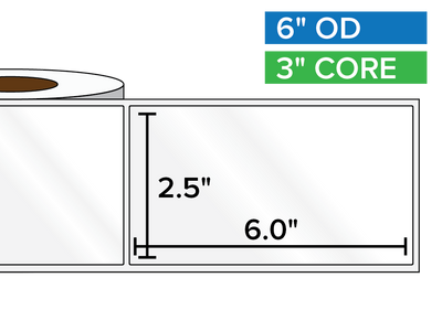 Rectangular Labels, High Gloss BOPP (poly) | 2.5 x 6 inches | 3 in. core, 6 in. outside diameter-Afinia Label Store