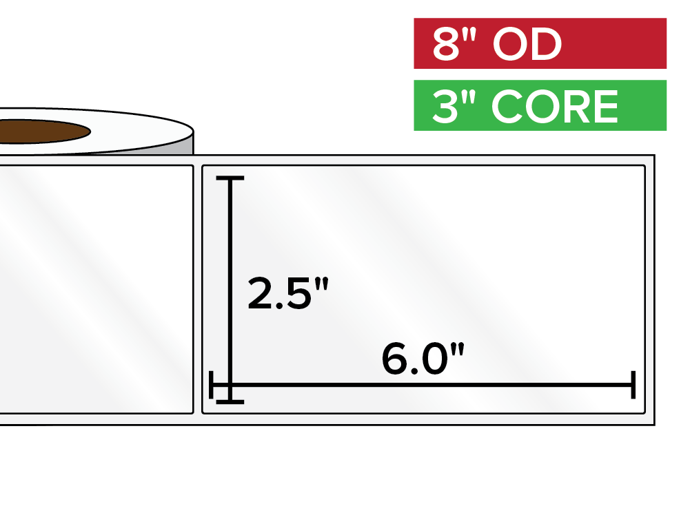 Rectangular Labels, High Gloss BOPP (poly) | 2.5 x 6 inches | 3 in. core, 8 in. outside diameter-Afinia Label Store