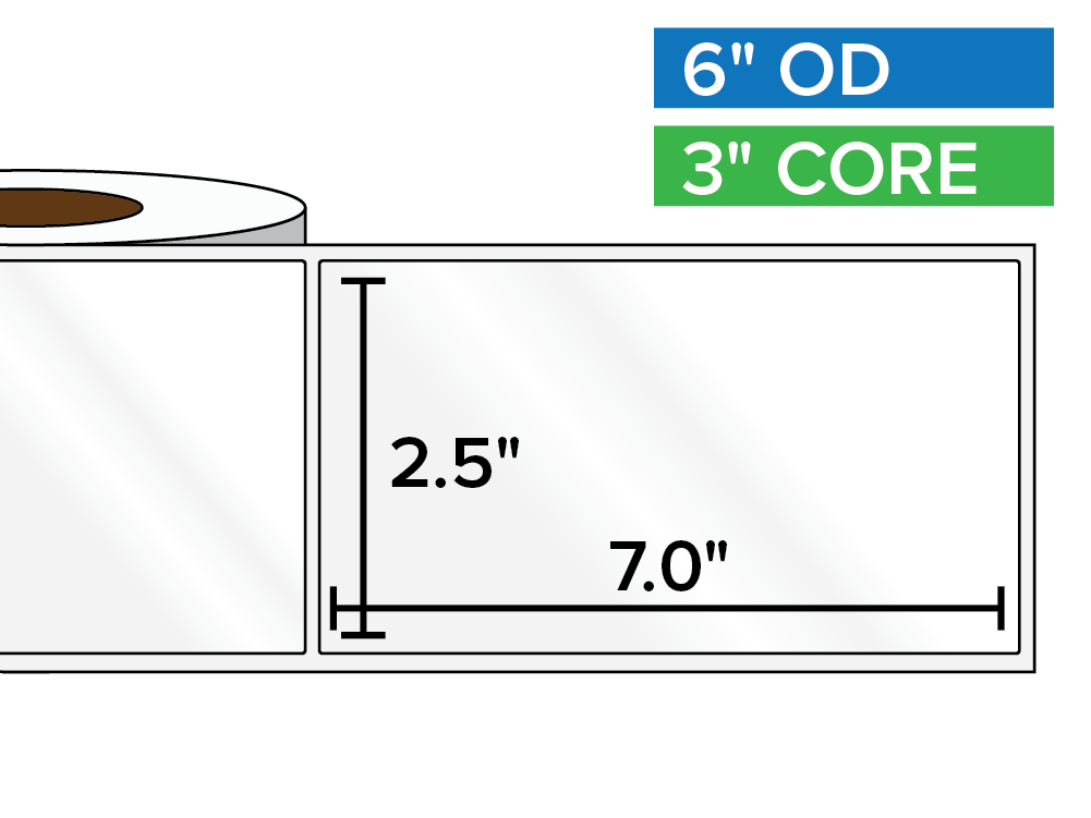 Rectangular Labels, High Gloss BOPP (poly) | 2.5 x 7 inches | 3 in. core, 6 in. outside diameter-Afinia Label Store