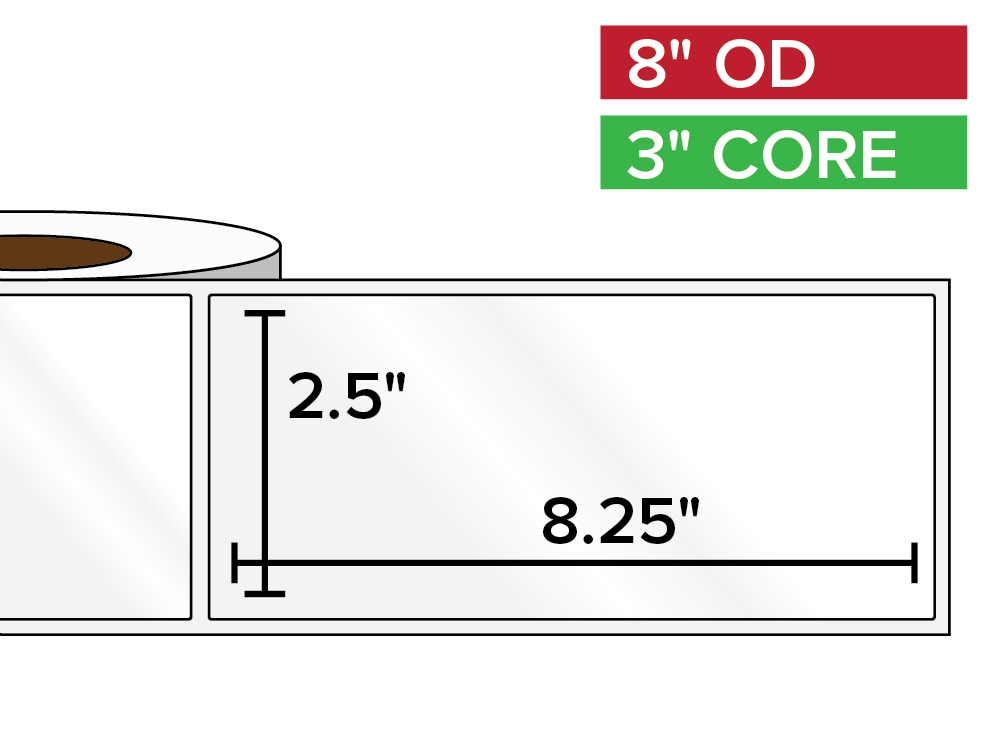 Rectangular Labels, High Gloss BOPP (poly) | 2.5 x 8.25 inches | 3 in. core, 8 in. outside diameter-Afinia Label Store