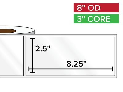 Rectangular Labels, High Gloss BOPP (poly) | 2.5 x 8.25 inches | 3 in. core, 8 in. outside diameter-Afinia Label Store