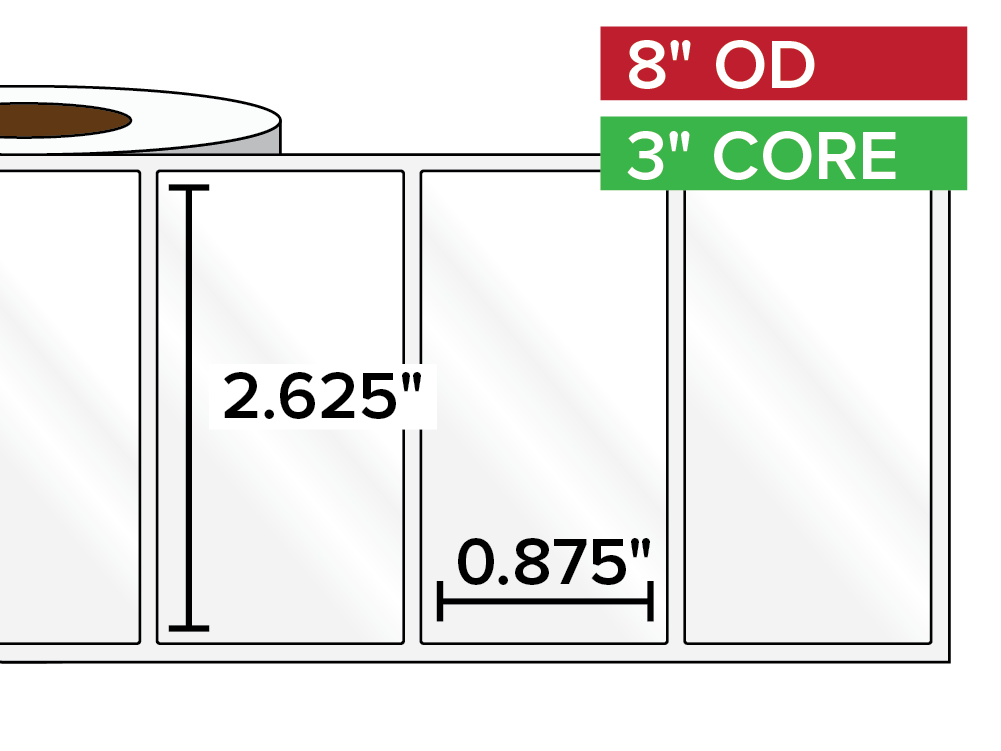 Rectangular Labels, High Gloss BOPP (poly) | 2.625 x 0.875 inches | 3 in. core, 8 in. outside diameter-Afinia Label Store