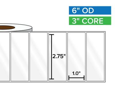 Rectangular Labels, High Gloss BOPP (poly) | 2.75 x 1 inches | 3 in. core, 6 in. outside diameter-Afinia Label Store