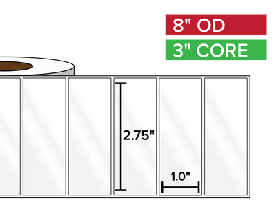 Rectangular Labels, High Gloss BOPP (poly) | 2.75 x 1 inches | 3 in. core, 8 in. outside diameter-Afinia Label Store