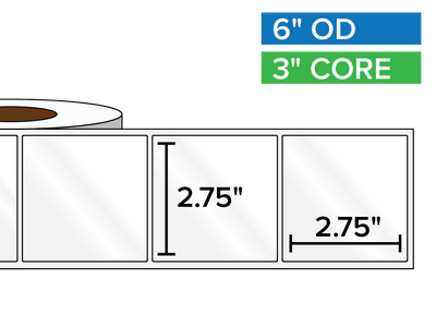 Rectangular Labels, High Gloss BOPP (poly) | 2.75 x 2.75 inches | 3 in. core, 6 in. outside diameter-Afinia Label Store