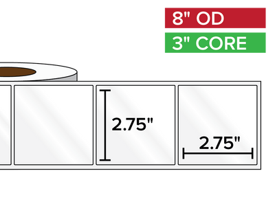 Rectangular Labels, High Gloss BOPP (poly) | 2.75 x 2.75 inches | 3 in. core, 8 in. outside diameter-Afinia Label Store