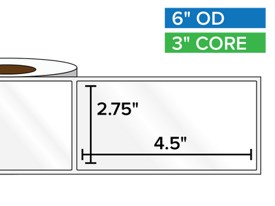 Rectangular Labels, High Gloss BOPP (poly) | 2.75 x 4.5 inches | 3 in. core, 6 in. outside diameter-Afinia Label Store