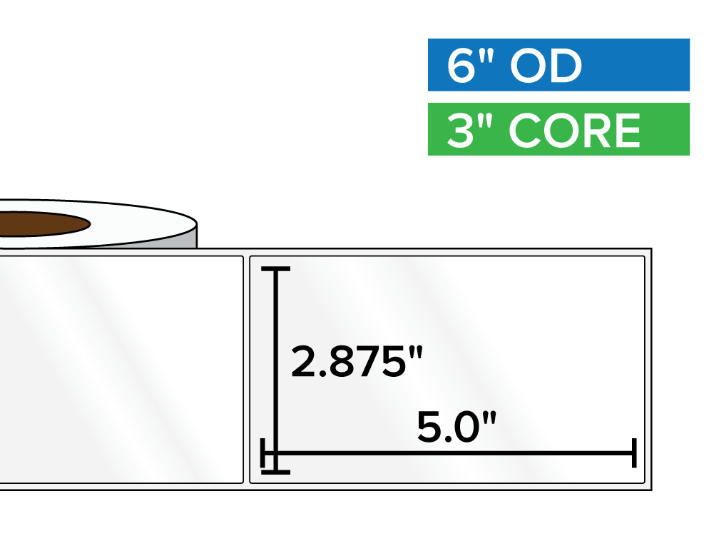 Rectangular Labels, High Gloss BOPP (poly) | 2.875 x 5 inches | 3 in. core, 6 in. outside diameter