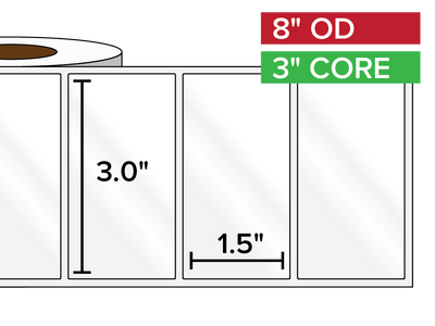 Rectangular Labels, High Gloss BOPP (poly) | 3 x 1.5 inches | 3 in. core, 8 in. outside diameter-Afinia Label Store