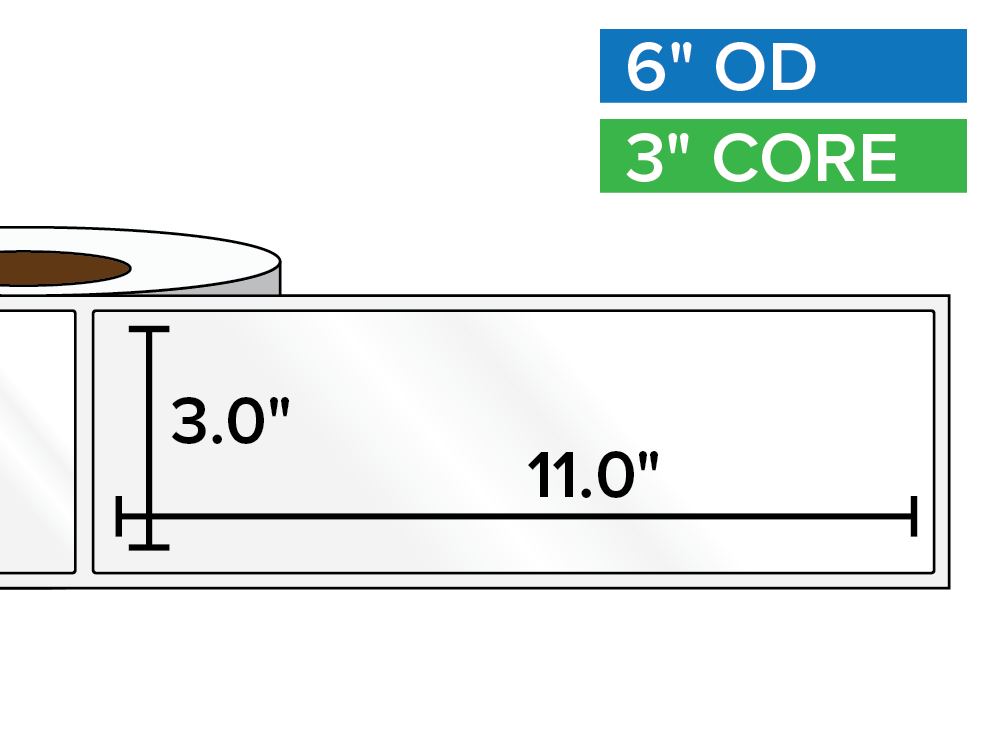 Rectangular Labels, High Gloss BOPP (poly) | 3 x 11 inches | 3 in. core, 6 in. outside diameter-Afinia Label Store