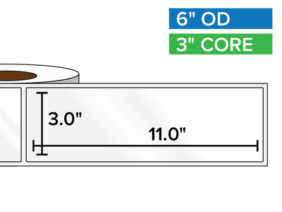 Rectangular Labels, High Gloss BOPP (poly) | 3 x 11 inches | 3 in. core, 6 in. outside diameter-Afinia Label Store