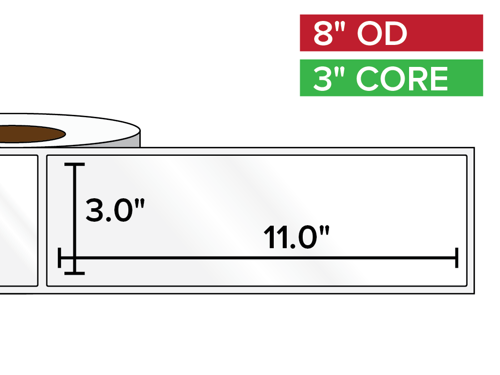 Rectangular Labels, High Gloss BOPP (poly) | 3 x 11 inches | 3 in. core, 8 in. outside diameter-Afinia Label Store