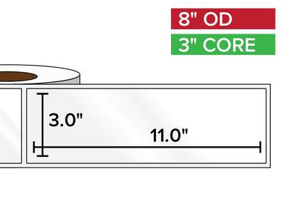 Rectangular Labels, High Gloss BOPP (poly) | 3 x 11 inches | 3 in. core, 8 in. outside diameter-Afinia Label Store