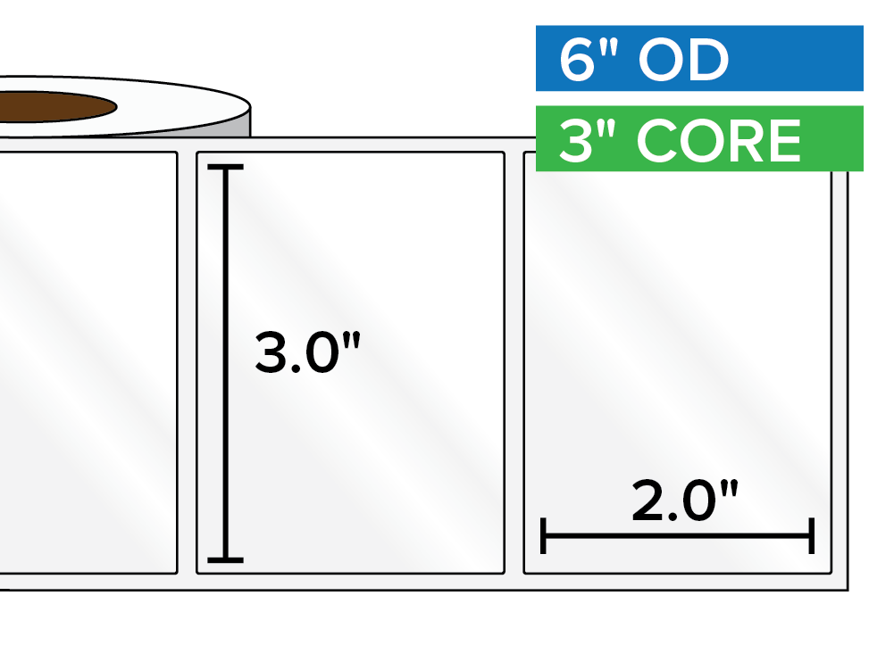 Rectangular Labels, High Gloss BOPP (poly) | 3 x 2 inches | 3 in. core, 6 in. outside diameter-Afinia Label Store