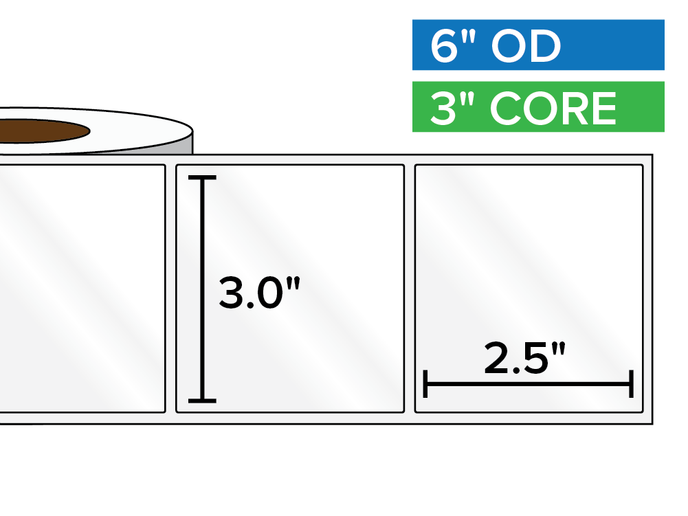 Rectangular Labels, High Gloss BOPP (poly) | 3 x 2.5 inches | 3 in. core, 6 in. outside diameter-Afinia Label Store