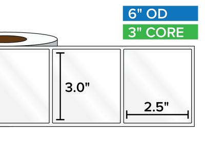 Rectangular Labels, High Gloss BOPP (poly) | 3 x 2.5 inches | 3 in. core, 6 in. outside diameter-Afinia Label Store