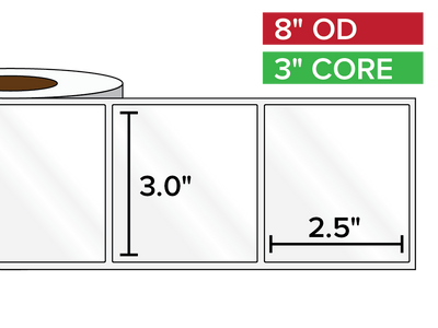 Rectangular Labels, High Gloss BOPP (poly) | 3 x 2.5 inches | 3 in. core, 8 in. outside diameter-Afinia Label Store