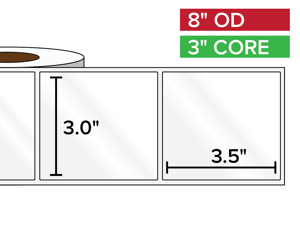 Rectangular Labels, High Gloss BOPP (poly) | 3 x 3.5 inches | 3 in. core, 8 in. outside diameter-Afinia Label Store