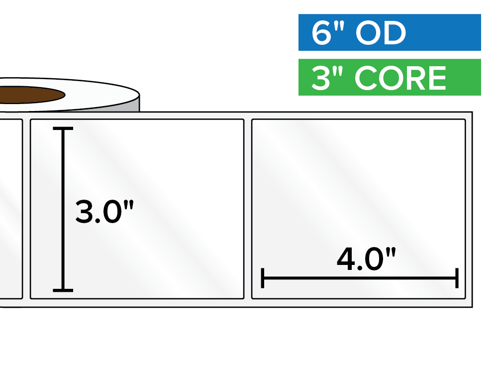 Rectangular Labels, High Gloss BOPP (poly) | 3 x 4 inches | 3 in. core, 6 in. outside diameter-Afinia Label Store