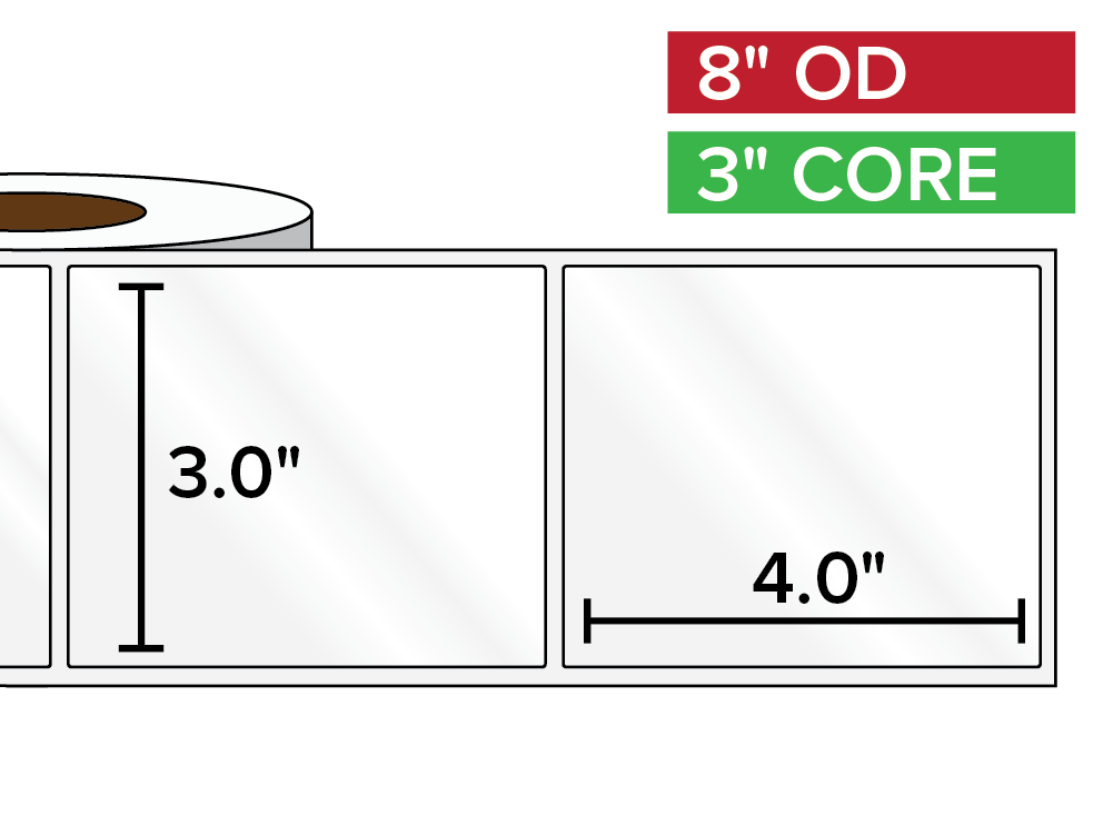 Rectangular Labels, High Gloss BOPP (poly) | 3 x 4 inches | 3 in. core, 8 in. outside diameter-Afinia Label Store