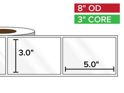 Rectangular Labels, High Gloss BOPP (poly) | 3 x 5 inches | 3 in. core, 8 in. outside diameter-Afinia Label Store