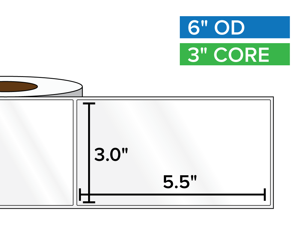 Rectangular Labels, High Gloss BOPP (poly) | 3 x 5.5 inches | 3 in. core, 6 in. outside diameter-Afinia Label Store