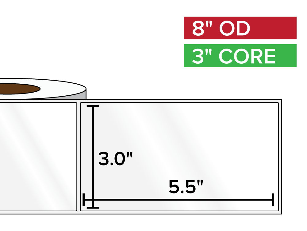 Rectangular Labels, High Gloss BOPP (poly) | 3 x 5.5 inches | 3 in. core, 8 in. outside diameter-Afinia Label Store