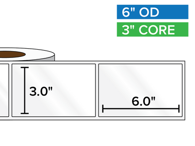 Rectangular Labels, High Gloss BOPP (poly) | 3 x 6 inches | 3 in. core, 6 in. outside diameter-Afinia Label Store